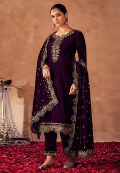 Purple velvet pant style suit 4100E Desc: Style : Pakistani Salwar Kameez Color : Purple Fabric : Viscose Velvet Work : Embroidery Sequence Wash Care : Dry clean Sleeve Style : Quarter Sleeve Long Sleeves : Done only in Custom Stitch Sleeves Lining : Done only in Custom Stitch Bust Size : 32 to 42 Inches Occasion : Wedding Eid Mehendi Sangeet Reception Ceremonial Engagement. With Express Free Shipping Buy Indian Party wedding wear bridal Anarkali Salwar Purple velvet pant style suit 4100E online Green Velvet Pants, Blue Reception, Bridal Anarkali, Velvet Dupatta, Velvet Pant, Celana Fashion, Embroidery Pants, Velvet Embroidery, Trouser Suit