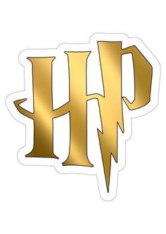 the word harry potter is shown in gold foil on a white background with an image of hog