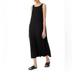 Eileen Fisher Sleeveless Midi Dress Size Large Black Loose Flowy Fit Hem Is Slightly Longer In The Back New Without Tags Black Sleeveless Dress For Daywear, Sleeveless Black Midi Dress For Daywear, Black Sleeveless Midi Dress For Daywear, Casual Black Sleeveless Dress For Daywear, Sleeveless Black Midi Beach Dress, Sleeveless Black Midi Dress For Beach, Sleeveless Black Daywear Dress, Black Sleeveless Daywear Dress, Chic Black Sleeveless Dress For Daywear