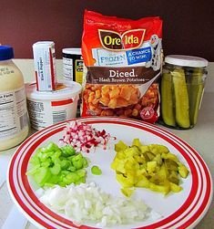 the ingredients for this dish include onions, celery, and pickle slices