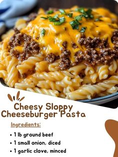 cheeseburger pasta with ground beef is served on a plate