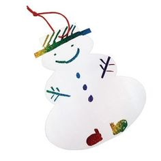 a snowman ornament is hanging from a string