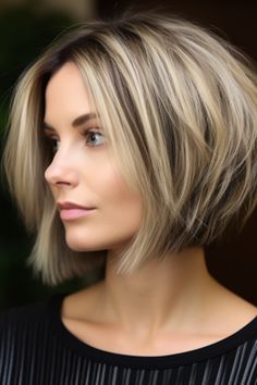 The sleek bob with wispy layers is a choice for those seeking a polished and contemporary appearance. The soft layers add a touch of style to the bob hairstyle. Click here to check out more cute short layered haircut ideas. Thick Hair Styles Medium Layered Bobs, Short Neck Length Hair, Longer Stacked Bob, Bob Hair With Layers, Short Angled Bob Hairstyles, Highlights Short Bob, Short Bob With Layers, Women Bob Haircut, Bob Cuts For Fine Hair