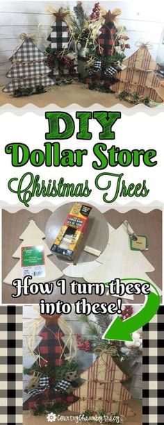 dollar store christmas trees with text overlay that says diy dollar store christmas trees