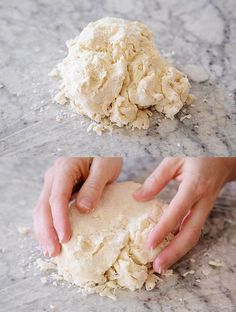 two images show the dough being rolled and kneaded