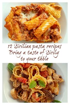 three different types of pasta on plates with the words italian pasta recipes bring a taste of spicy to your table