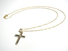 "14k Yellow Gold Diamond Cross Necklace 14K Yellow Gold Chain measures 17.5\" Long Cross measures: 1 1/4\" tall x 1/2\" wide Total Weight: 3.3 Grams Chain not included - for picture purposes only Need a chain: https://www.etsy.com/shop/WatchandWares?ref=seller-platform-mcnav&section_id=24412209 For more crosses: https://www.etsy.com/shop/WatchandWares?ref=seller-platform-mcnav&search_query=cross 052913-1601 FEEL FREE TO MESSAGE ME IF YOU HAVE ANY QUESTIONS OR WISH TO SEE MORE PICTURES * 14k Gold Crucifix Necklace For Formal Occasions, Elegant Crucifix Necklace With Box Chain, Yellow Gold Cross Jewelry With Curb Chain, Yellow Gold Cross Necklace With Curb Chain, Yellow Gold Cross Jewelry With Box Chain, Formal Cross Pendant Necklace With Box Chain, Gold Diamond Cross Necklace, Diamond Cross Necklace Gold, Diamond Cross Necklace