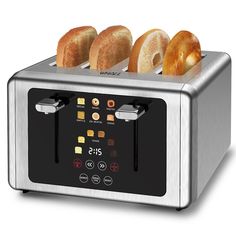 three bagels are on top of the toaster