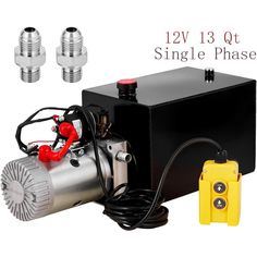 an image of a single phase air compressorer and two other parts for the pump