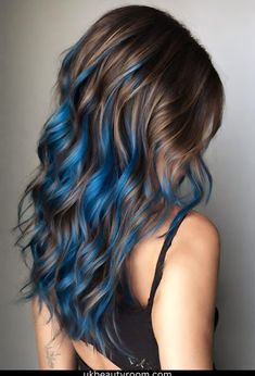 Are you looking for the best blue hair dye for dark hair? If you have black hair or brown hair and want to change your hair color to midnight Blue Balayage Hair Short, Dark And Colorful Hair, Brown To Blue Balayage, Blue Brunette Hair, Blue Hair Dye Ideas For Brunettes, Blue Hair Highlights Brunette, Blue Balayage Hair Brunettes, Balayage Blue Hair, Dark Hair With Blue Highlights