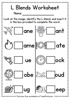 Get your free L-blends worksheets here - with pictures and prompts to stimulate early digraphs learning and phonics reading skills. They're free to print pdfs, perfect for Pre-K and Kindergarten writing and early literacy learning! Kindergarten Learn To Read Activities, Kindergarten Learn To Read, Elementary School Activities, Preschool Phonics