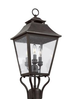 an outdoor light fixture with two lights on it