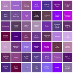 many shades of purple are shown in the same color scheme, each with different names