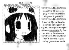 a drawing of a girl with long black hair and an inscription that reads, rosalindo