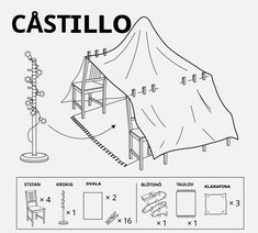 a drawing of a castle with instructions to build it and how to use the ladder