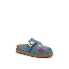 Steve Madden-Pixie Clog - Kids' Make your kiddo's mornings a little easier by adding the Pixie clogs to their closet. This playful pair from Steve Madden features a closure-free slip on design that makes it an effortless add to any outfit. Decorated with rhinestone details that are arranged in fun designs. Not sure which size to order? Click here to check out our Kids’ Measuring Guide! For more helpful tips and sizing FAQs, click here . Trendy Blue Slippers With Round Toe, Trendy Blue Round Toe Slippers, Playful Blue Closed Toe Clogs, Casual Blue Slippers With Soft Sole, Playful Blue Round Toe Clogs, Trendy Blue Round Toe Mules, Blue Slippers With Round Toe For Playtime, Playful Clogs With Round Toe For Playtime, Blue Round Toe Slippers For Playtime