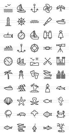 a set of hand drawn icons on lined paper with different types of boats and ships