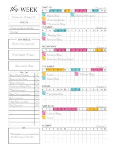 the printable weekly planner is shown