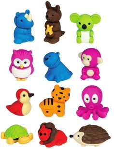 an assortment of stuffed animals are shown on a white background for use in children's crafts