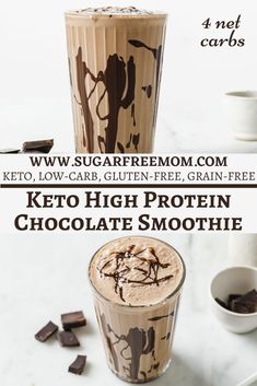 three different types of chocolate milkshakes with text overlay that reads keto high protein chocolate smoothie