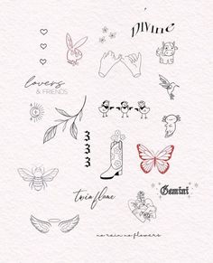 the back side of a piece of paper with different tattoos on it