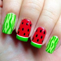 Instagram photo by  mydaintynails Watermelon Nail Designs, Watermelon Nail, Watermelon Nail Art, Food Nails, Watermelon Nails, Cute Nail Art, Boxing Day, Nail Designs Spring