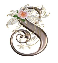 the letter s is decorated with flowers and leaves on it's metal base,