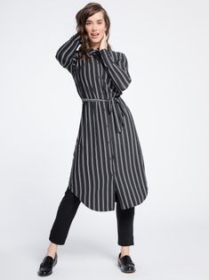 Go To Shirt Dress by Sympli at Hello Boutique Chic Striped Knee-length Shirt Dress, Chic Striped Button-up Shirt Dress, Chic Vertical Stripe Shirt Dress, Fall Striped Collared Shirt Dress, Striped Midi Shirt Dress For Work, Vertical Stripes Shirt Dress For Daywear, Fall Striped Shirt Dress For Workwear, Striped Shirt Dress For Workwear In Fall, Striped Shirt Dress For Fall Workwear