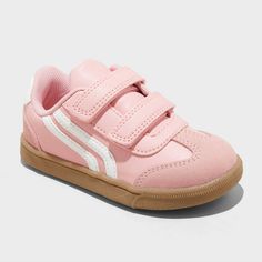 Add some throwback vibes to your little one's shoe wardrobe with these Dakota Retro Court Sneakers from Cat & Jack™. These closed-toe sneakers boast a faux-leather upper, round toe, and soft polyester mesh fabric insole and lining. Enhanced with a double-strap front with hook-and-loop fastening, the shoes lend an adjustable fit to keep your toddler comfortable all day. Cat & Jack™: Designed for all children so you can trust it's made for yours. Pink Shoes Kids, Casual High-top Scratch-resistant Skate Shoes, Sporty Scratch-resistant Closed Toe Sneakers, Sporty Scratch-resistant Closed-toe Sneakers, Sporty Slip-resistant Closed Toe Sneakers, Casual Pink Slip-resistant Sneakers, Sporty Slip-resistant Sneakers For Playtime, Casual Scratch-resistant Skate Shoes With Round Toe, Casual Scratch-resistant Skate Shoes