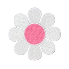 a white and pink flower with four petals on it's center, in the shape of a circle