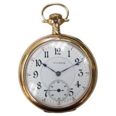 Absolutely beautiful pocket watch. Made by Illinois 1900s. Heavy gauge 14K yellow gold. In pristine crisp condition with hand engraving on the back. 17 jewels. Manual wind. White enamel dial with black enamel numerals. 38mm in diameter. Rounded and heavy; beautiful to look at and to hold. Case number 299055. Case, movement and crystal weigh 72.3 grams. *Motivated to Sell – Please make a Fair Offer* Vintage Clocks, Vintage Timepiece, Pocket Watch Antique, Fob Watch, Vintage Pocket Watch, Open Face, Watch Companies, Pocket Watches, Vintage Clock