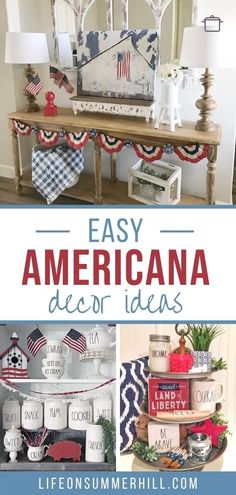 the cover of an easy americana decor idea book, with pictures of patriotic items on it