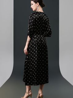 Add a touch of classic elegance to your wardrobe with this black polka dot wrap dress. Featuring a timeless polka dot pattern and a flattering V-neckline, this dress is designed to accentuate your silhouette. The wrap style and cinched waist ensure a comfortable and chic fit, perfect for both casual and formal occasions. Pair with statement earrings and heels for a sophisticated, polished look. Key Features: Classic black polka dot pattern Flattering V-neckline Wrap style with cinched waist Soft, breathable fabric Ideal for casual and formal occasions Polka Dot Wrap Dress, Black Polka Dot Dress, Dress Comfortable, Dress Wrap, Elegant Dresses For Women, Chic Casual, Dress Elegant, Polka Dot Pattern, Black Polka Dot