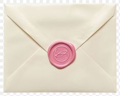 an open envelope with a wax stamp on it, and the letter g is in pink