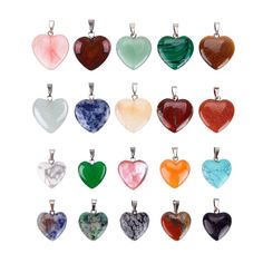 PRICES MAY VARY. Quantity: The heart shaped crystals for jewellery making includes 20pcs Heart Shaped Crystal Pendant in 2 sizes and 20 different colors Design: Heart-shaped pendants is carved and polished with crystal stones and make into heart shape Materials: Heart shaped stones are mainly crystal, agate, tiger's eye, jade, turquoise, blue sandstone, quartz, jasper Package Includes: 2 sizes stone pendants, 10 pieces 16 mm (0.63 inch) stone pendants and 10 pieces 20 mm (0.79 inch) stone pendan Healing Women, Diy Collier, Chakra Beads, Natural Gemstone Jewelry, Diy Crystals, Jewelry Making Charms, Costume Jewelry Necklaces, Heart Shape Pendant, Crystal Charm