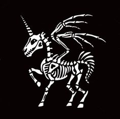 skeleton horse with wings on black background