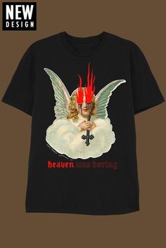 Black - HEAVEN WAS BORING tee shirt I've been to heaven and it was borrrrrrrrringggggg. Please send me to hell. • 5.2oz (176g) Preshrunk Jersey• Short Set-In Sleeve• Seamless Rib Knit Collar• Taped Neck & Shoulders• Quarter-turned to eliminate center crease• Double-Needle Sleeve & Bottom Hem• Machine wash only. Pastel Tops, Streetwear Jackets, Tshirt Printing Design, Heart Clothes, Shirt Design Inspiration, Stay Weird, Graphic Tshirt Design, Weird Shirts, To Heaven