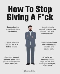 a man in a suit with his arms crossed and the words how to stop giving afck