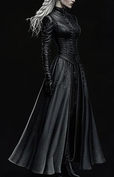 Lookbook Black Leather Dress Game Of Thrones Fashion Dresses, Black Armor Dress, All Black Fantasy Outfit, Women Worrior Outfits, Dark Medieval Dress, Leather Fantasy Outfit, Female Battle Outfit, Targaryen Outfit Dresses, Black Fantasy Outfit