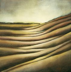 an abstract painting with wavy lines on the bottom and top of it, in brown tones