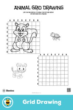 Medium animal-themed grid drawing for kids ages 6 and up