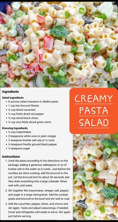 the recipe for creamy pasta salad with broccoli