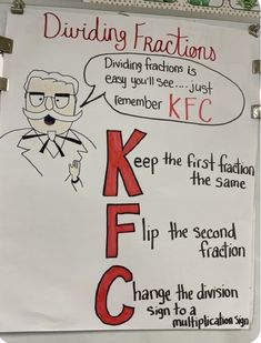 a bulletin board with instructions on how to use kfc for fractions and division