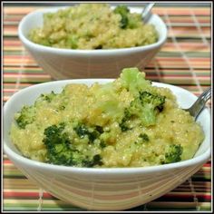 a white bowl filled with broccoli and cheese