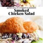 chicken salad sandwich on croissant or sandwhich with lettuce and grapes