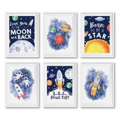 four framed art prints with space theme