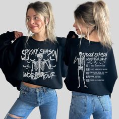 Get ready to fall in LOVE with your new Spooky Season World Tour halloween aesthetic sweatshirt. This features a print on both the front and back of the sweatshirt. It's the cutest and most comfortable way to show off the latest styles. Also makes a great gift! * PRODUCT DETAILS * ✺ Soft preshrunk 50% cotton, 50% polyester blend ✺ Medium weight fabric (super soft feel) ✺ Wash and dry normally (on cool for best results) ✺ Designed and printed in the USA ✺ Due to different monitor screens, colors Oversized Punk Halloween Sweatshirt, Oversized Punk Sweatshirt For Halloween, Oversized Sweatshirt For Halloween Streetwear, Halloween Streetwear Sweatshirt With Letter Print, Halloween Letter Print Sweatshirt For Streetwear, Halloween Graphic Print Sweatshirt For Streetwear, Alternative Long Sleeve Halloween Sweatshirt, Halloween Concert Long Sleeve Tops, Long Sleeve Tops For Halloween Concert