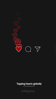 a black background with red hearts floating in the air and text reading tapping hearts globally