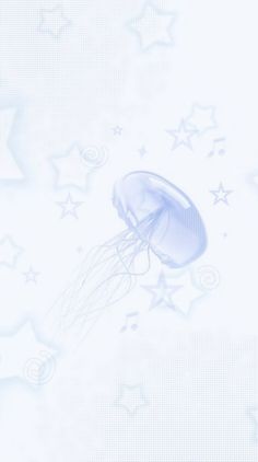 a jellyfish floating in the air with stars on it's back ground and white background