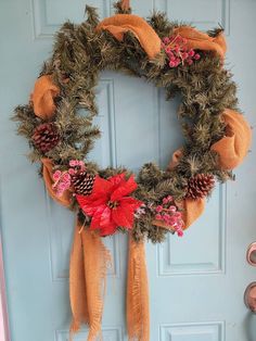 Cute woodsy Christmas wreath complete with berries, pinecones, and burlap to adorn your door for the Christmas season. Woodsy Christmas, Charleston Wv, Door Wreath Hanger, Christmas Season, Christmas Seasons, Christmas Wreath, Pine Cones, Door Hangers, The Christmas